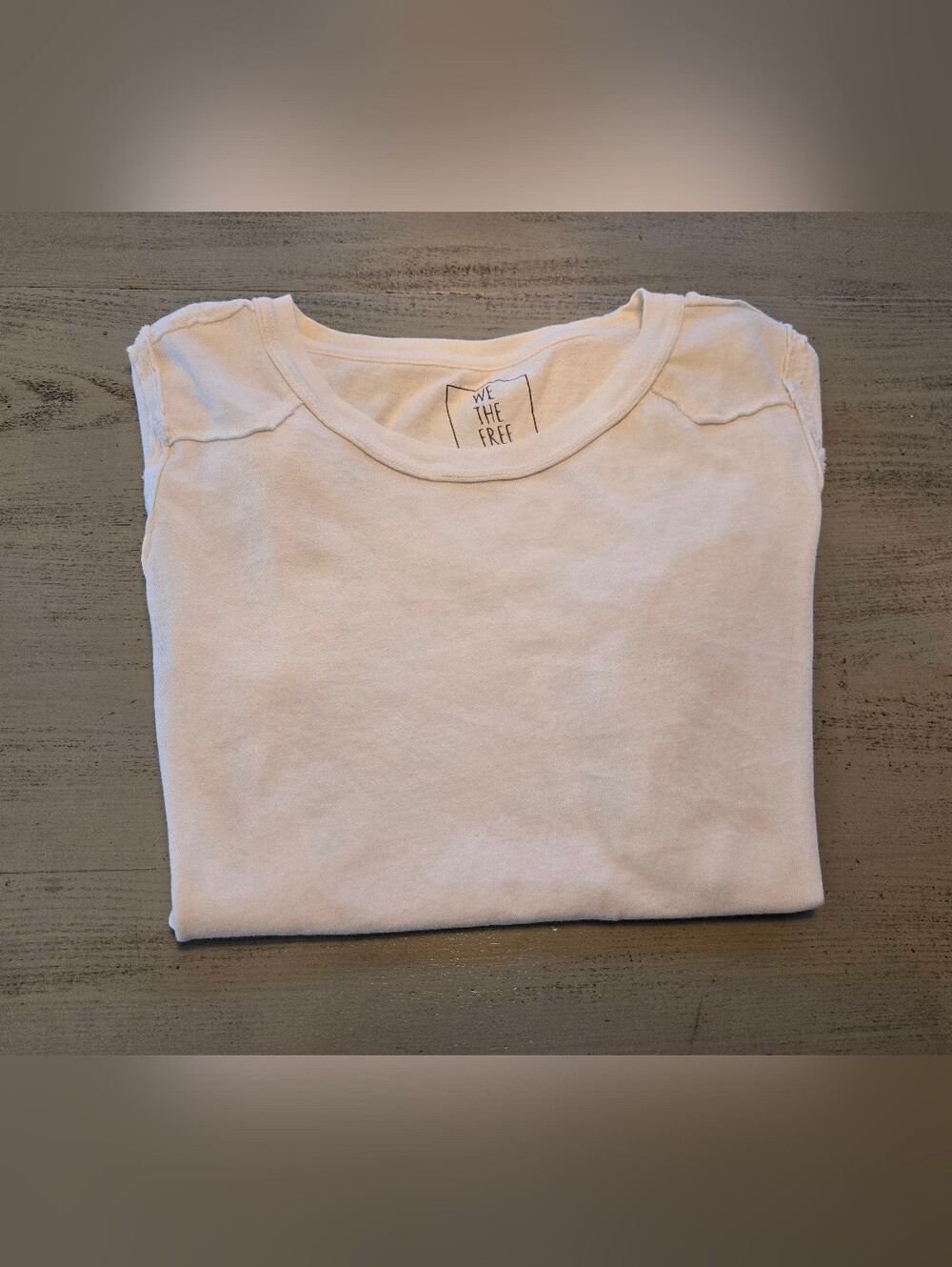 We The Free Raw Hem Tshirt, Women's Large, Short Sleeve Cream/White